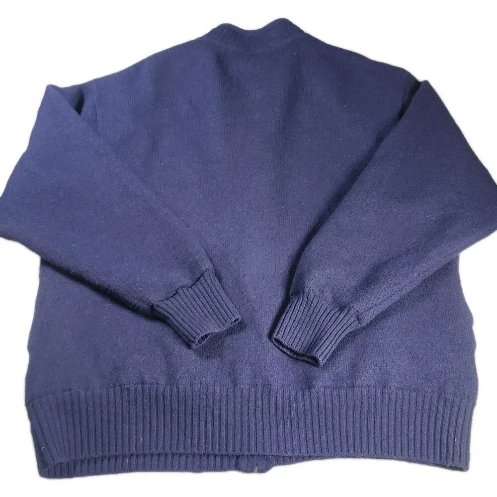 ORVIS Mens 100%‎ Wool Full Zip Bomber Jacket Size LARGE Hunting Navy Blue